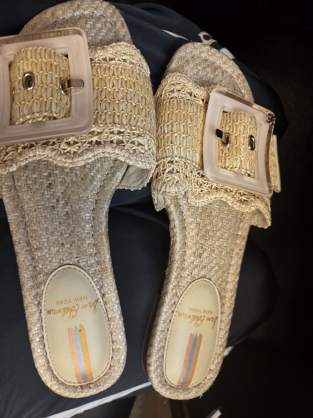 Sam Edelman Beige Woven Straw Slide Mules with Buckle